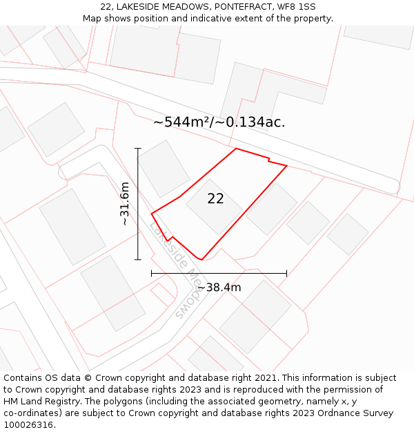 22, LAKESIDE MEADOWS, PONTEFRACT, WF8 1SS: Plot and title map