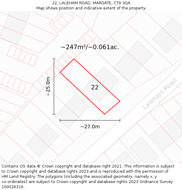 22, LALEHAM ROAD, MARGATE, CT9 3QA: Plot and title map