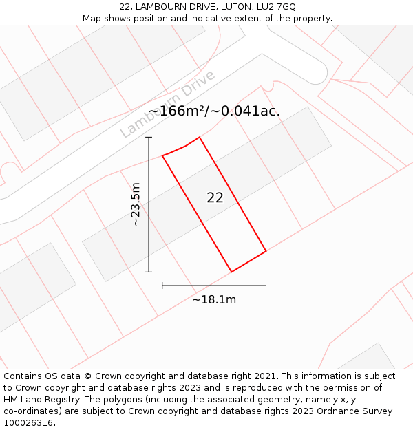 22, LAMBOURN DRIVE, LUTON, LU2 7GQ: Plot and title map