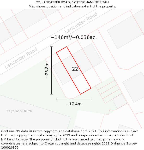 22, LANCASTER ROAD, NOTTINGHAM, NG3 7AH: Plot and title map