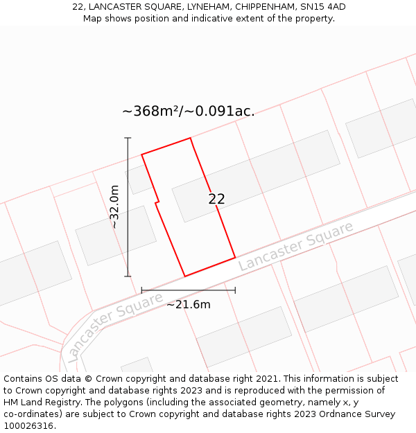 22, LANCASTER SQUARE, LYNEHAM, CHIPPENHAM, SN15 4AD: Plot and title map