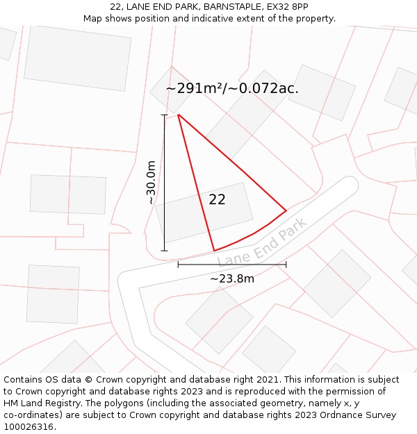 22, LANE END PARK, BARNSTAPLE, EX32 8PP: Plot and title map