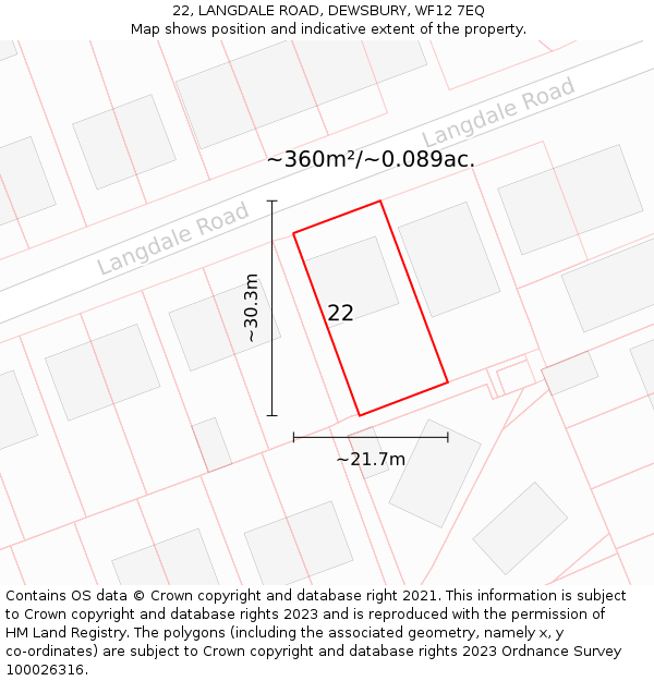 22, LANGDALE ROAD, DEWSBURY, WF12 7EQ: Plot and title map