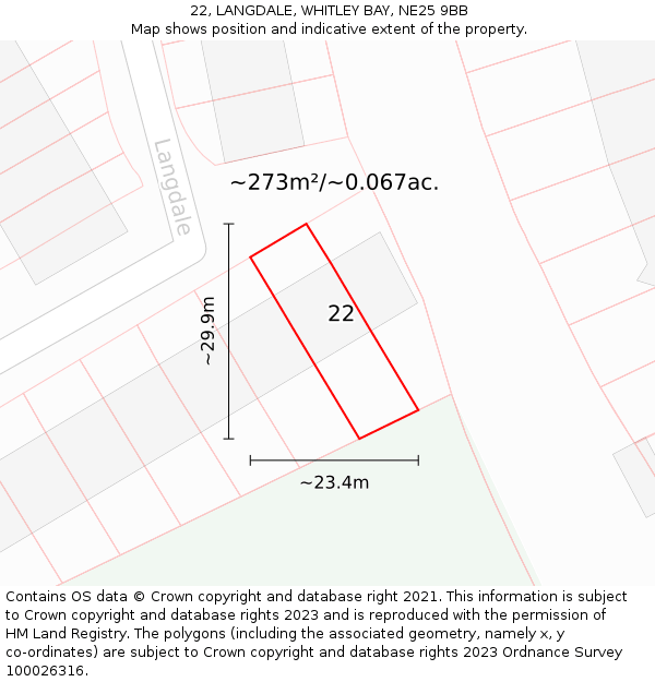 22, LANGDALE, WHITLEY BAY, NE25 9BB: Plot and title map