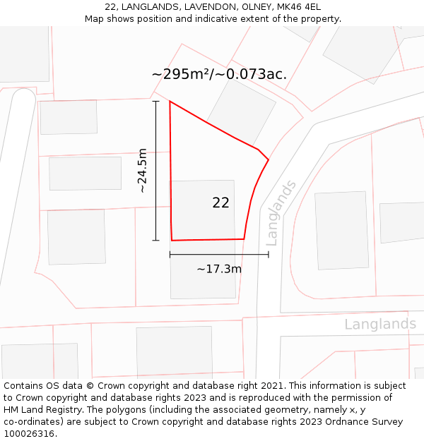 22, LANGLANDS, LAVENDON, OLNEY, MK46 4EL: Plot and title map
