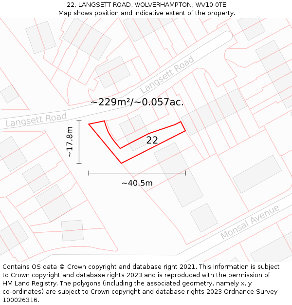 22, LANGSETT ROAD, WOLVERHAMPTON, WV10 0TE: Plot and title map