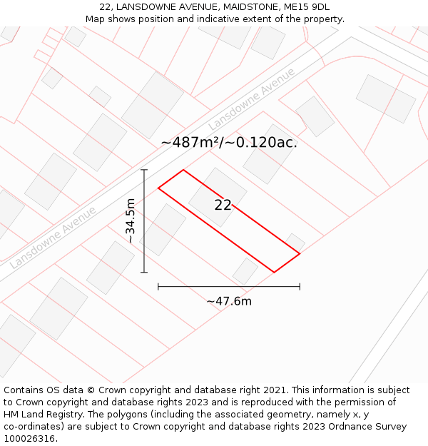 22, LANSDOWNE AVENUE, MAIDSTONE, ME15 9DL: Plot and title map