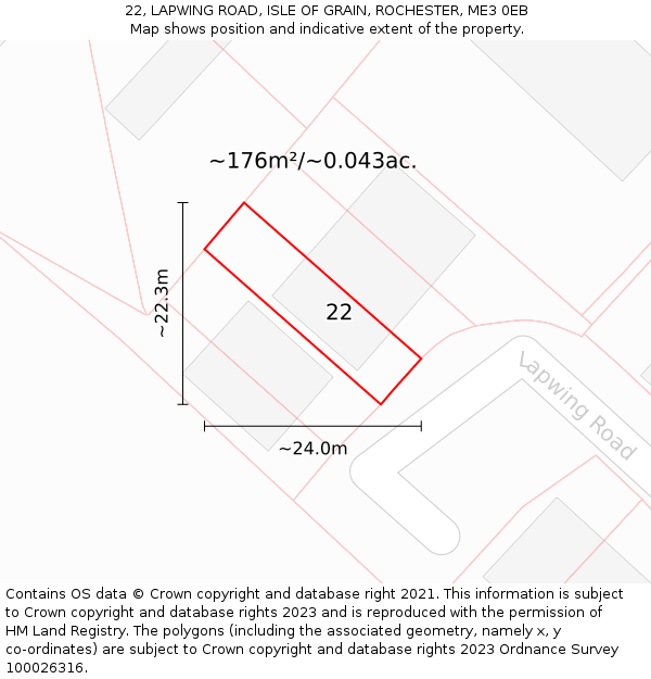 22, LAPWING ROAD, ISLE OF GRAIN, ROCHESTER, ME3 0EB: Plot and title map