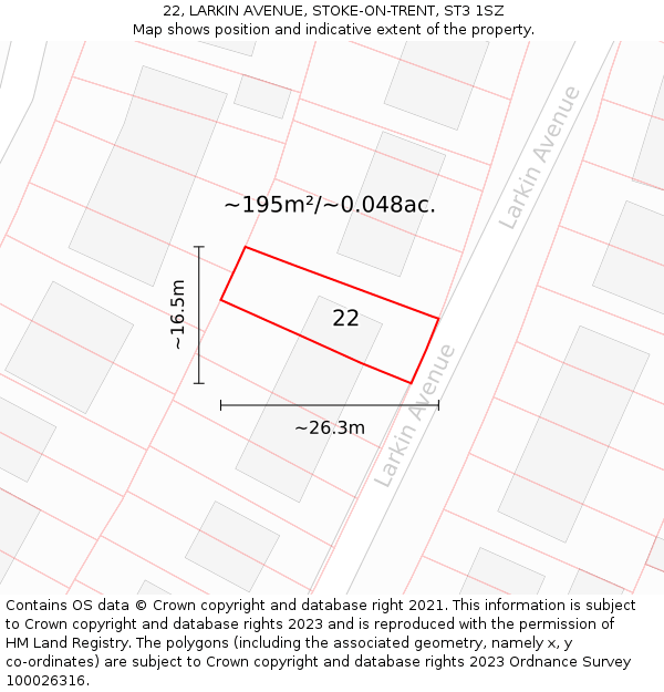 22, LARKIN AVENUE, STOKE-ON-TRENT, ST3 1SZ: Plot and title map