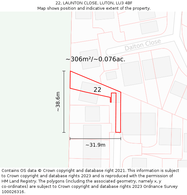 22, LAUNTON CLOSE, LUTON, LU3 4BF: Plot and title map