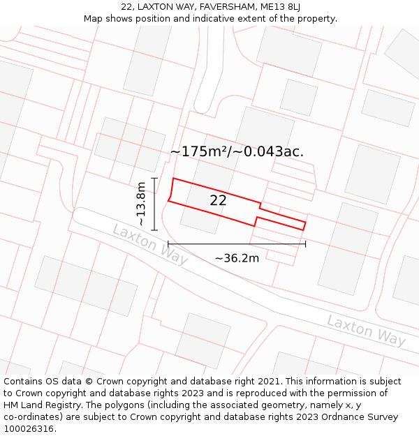 22, LAXTON WAY, FAVERSHAM, ME13 8LJ: Plot and title map
