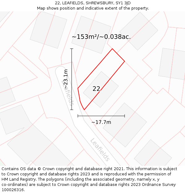 22, LEAFIELDS, SHREWSBURY, SY1 3JD: Plot and title map