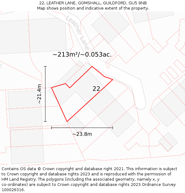 22, LEATHER LANE, GOMSHALL, GUILDFORD, GU5 9NB: Plot and title map