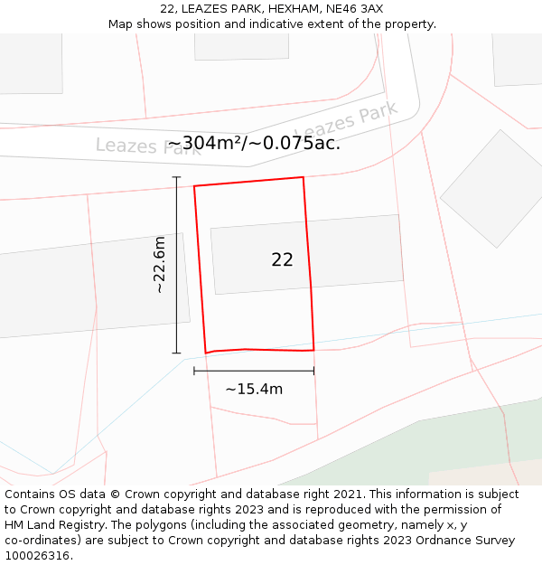 22, LEAZES PARK, HEXHAM, NE46 3AX: Plot and title map