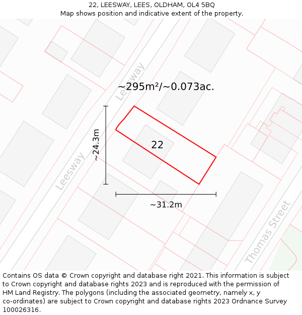 22, LEESWAY, LEES, OLDHAM, OL4 5BQ: Plot and title map