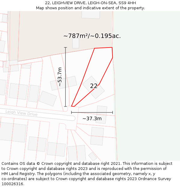 22, LEIGHVIEW DRIVE, LEIGH-ON-SEA, SS9 4HH: Plot and title map