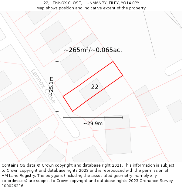 22, LENNOX CLOSE, HUNMANBY, FILEY, YO14 0PY: Plot and title map