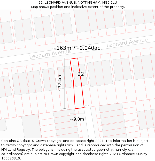 22, LEONARD AVENUE, NOTTINGHAM, NG5 2LU: Plot and title map