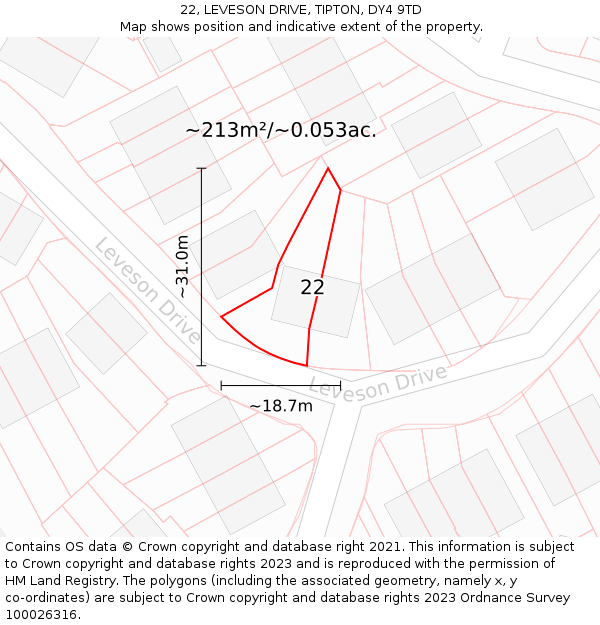 22, LEVESON DRIVE, TIPTON, DY4 9TD: Plot and title map