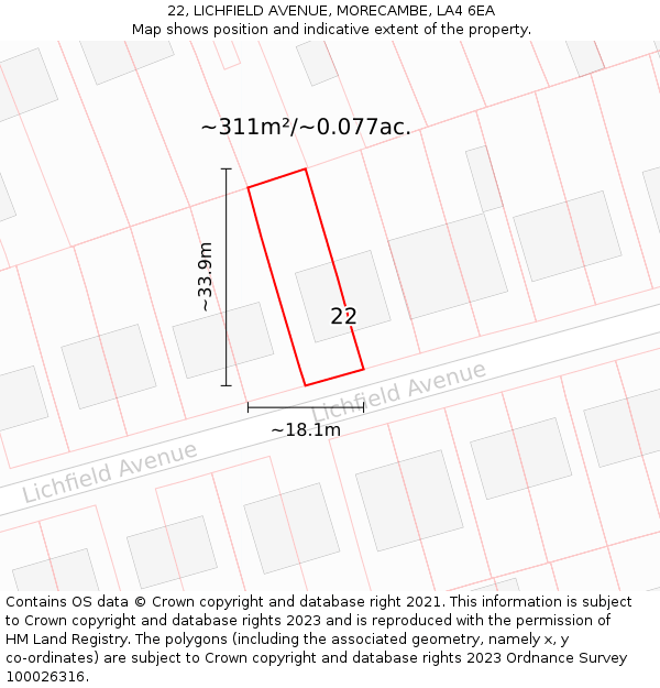22, LICHFIELD AVENUE, MORECAMBE, LA4 6EA: Plot and title map