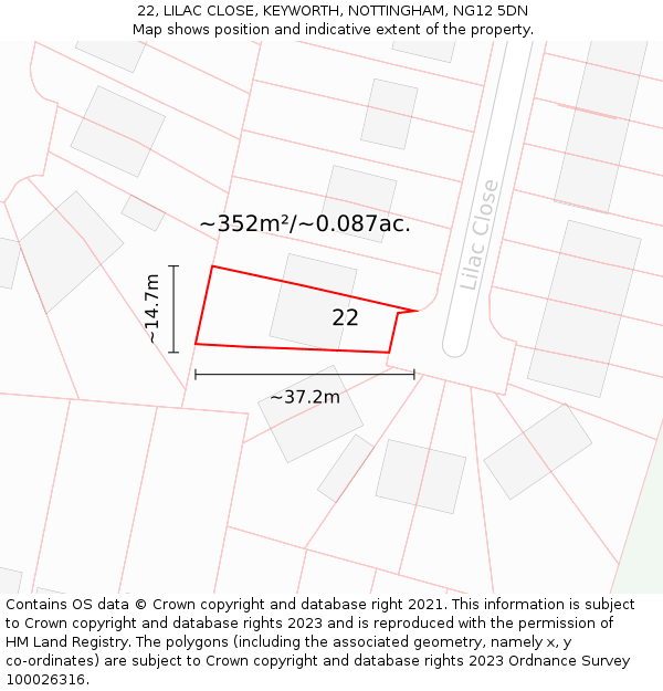 22, LILAC CLOSE, KEYWORTH, NOTTINGHAM, NG12 5DN: Plot and title map