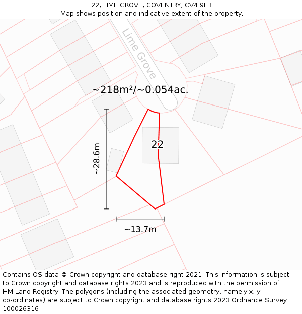 22, LIME GROVE, COVENTRY, CV4 9FB: Plot and title map
