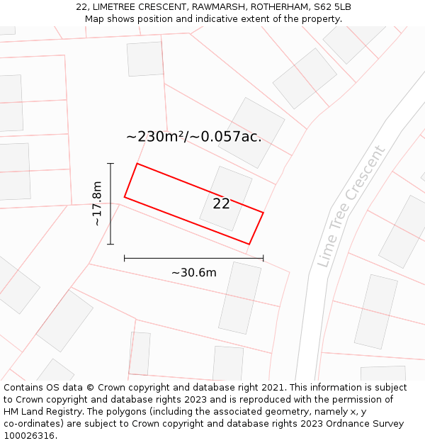 22, LIMETREE CRESCENT, RAWMARSH, ROTHERHAM, S62 5LB: Plot and title map