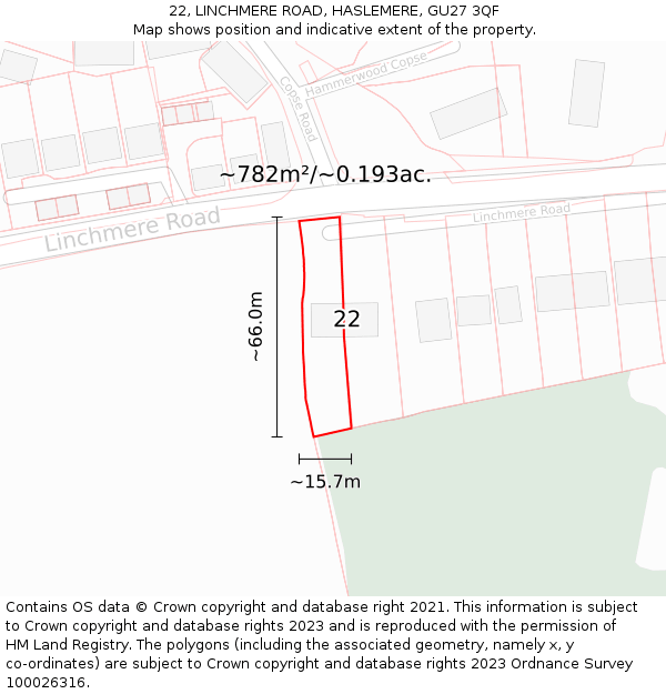 22, LINCHMERE ROAD, HASLEMERE, GU27 3QF: Plot and title map