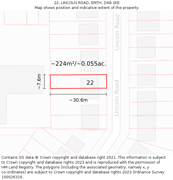 22, LINCOLN ROAD, ERITH, DA8 2EE: Plot and title map
