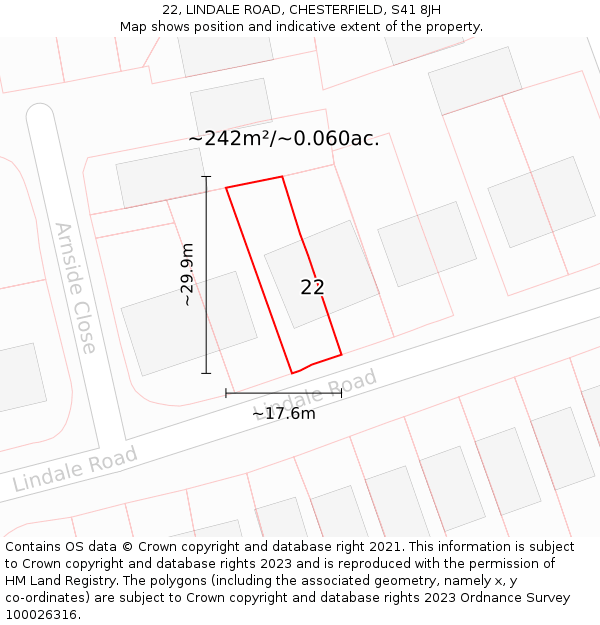22, LINDALE ROAD, CHESTERFIELD, S41 8JH: Plot and title map