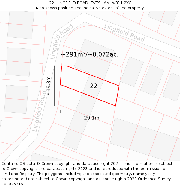 22, LINGFIELD ROAD, EVESHAM, WR11 2XG: Plot and title map