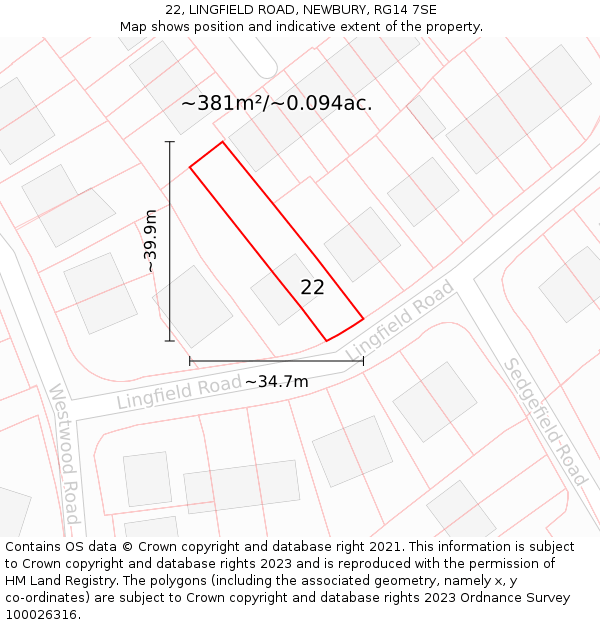 22, LINGFIELD ROAD, NEWBURY, RG14 7SE: Plot and title map