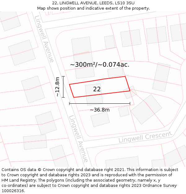 22, LINGWELL AVENUE, LEEDS, LS10 3SU: Plot and title map