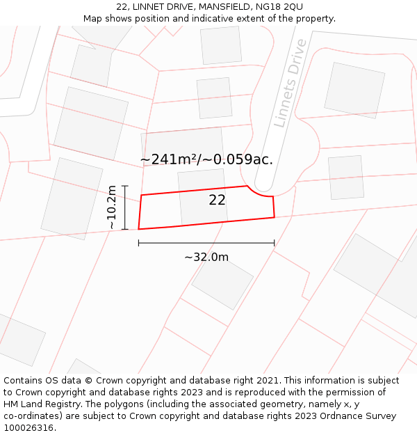 22, LINNET DRIVE, MANSFIELD, NG18 2QU: Plot and title map