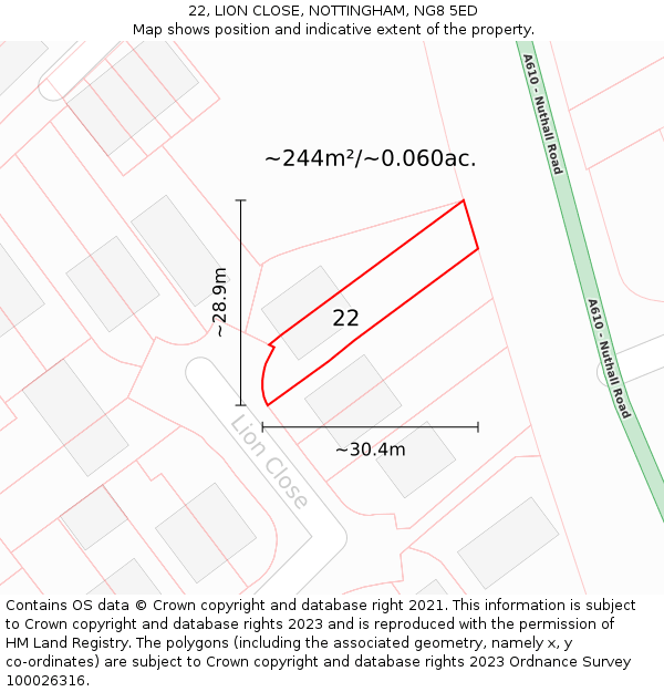 22, LION CLOSE, NOTTINGHAM, NG8 5ED: Plot and title map