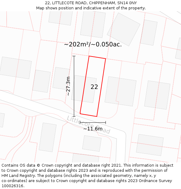 22, LITTLECOTE ROAD, CHIPPENHAM, SN14 0NY: Plot and title map