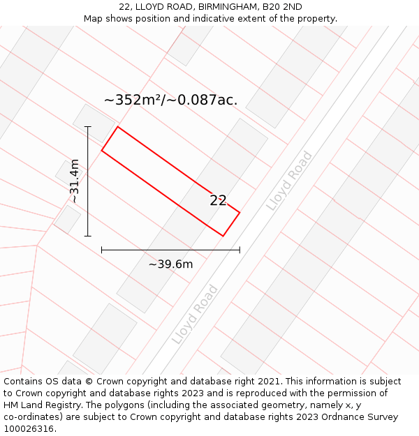 22, LLOYD ROAD, BIRMINGHAM, B20 2ND: Plot and title map