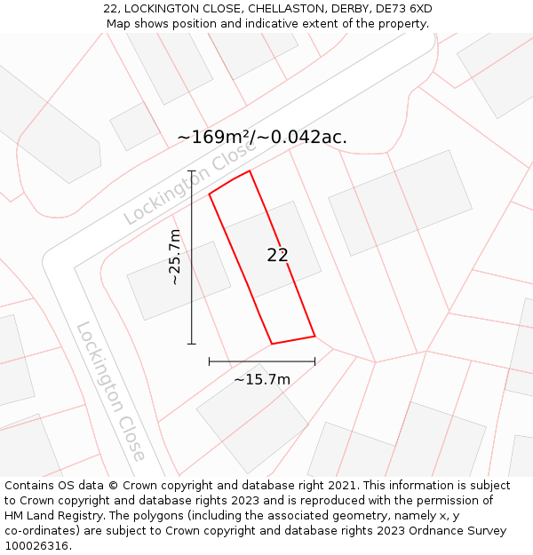 22, LOCKINGTON CLOSE, CHELLASTON, DERBY, DE73 6XD: Plot and title map