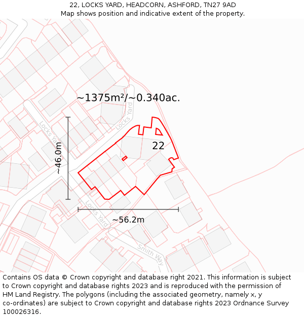 22, LOCKS YARD, HEADCORN, ASHFORD, TN27 9AD: Plot and title map