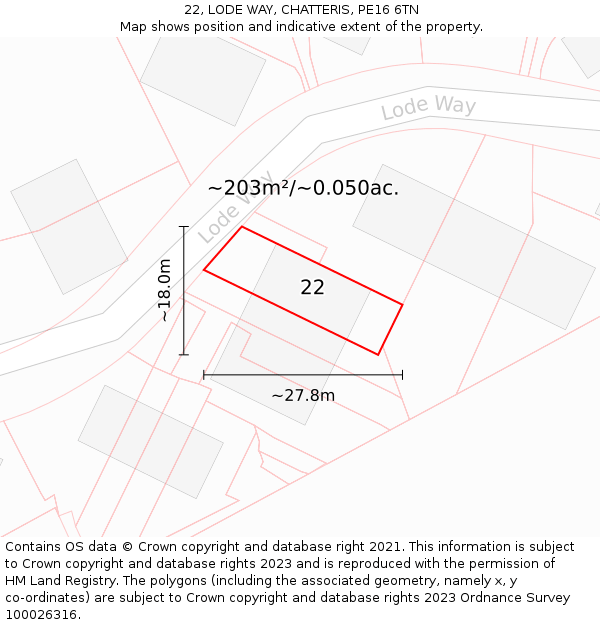 22, LODE WAY, CHATTERIS, PE16 6TN: Plot and title map