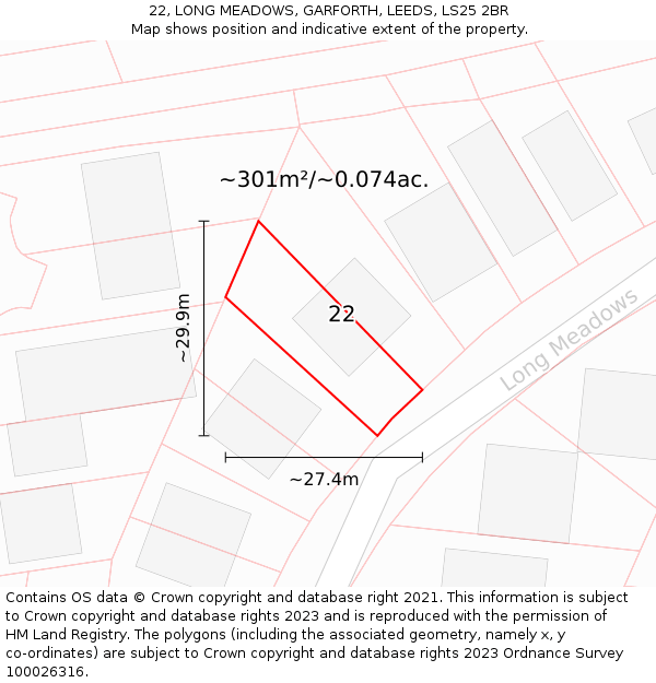 22, LONG MEADOWS, GARFORTH, LEEDS, LS25 2BR: Plot and title map