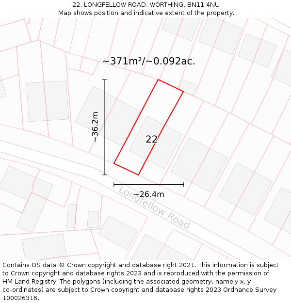 22, LONGFELLOW ROAD, WORTHING, BN11 4NU: Plot and title map