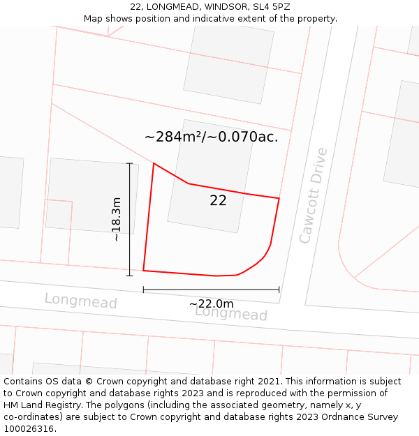 22, LONGMEAD, WINDSOR, SL4 5PZ: Plot and title map