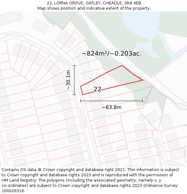 22, LORNA GROVE, GATLEY, CHEADLE, SK8 4EB: Plot and title map