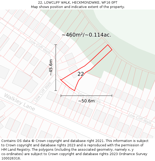 22, LOWCLIFF WALK, HECKMONDWIKE, WF16 0PT: Plot and title map