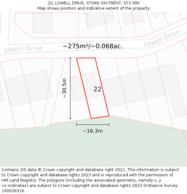 22, LOWELL DRIVE, STOKE-ON-TRENT, ST3 5RX: Plot and title map