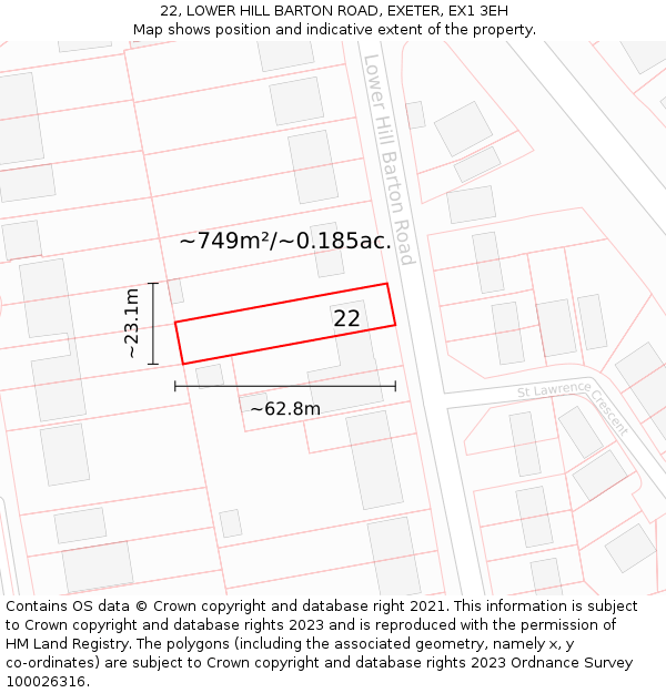 22, LOWER HILL BARTON ROAD, EXETER, EX1 3EH: Plot and title map
