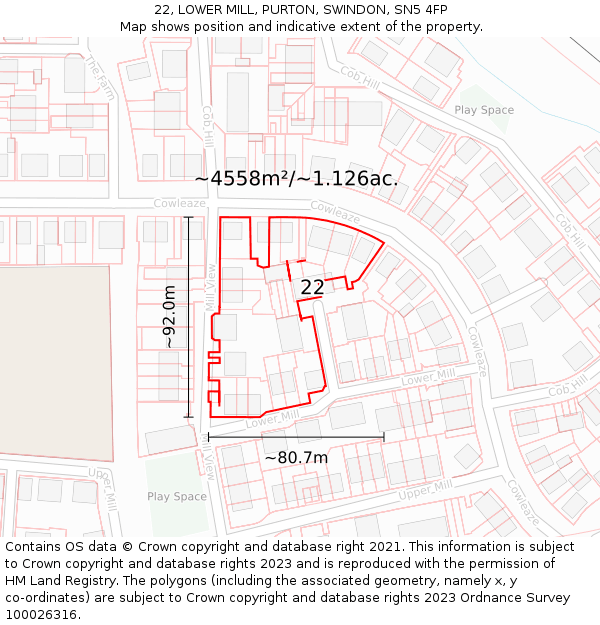 22, LOWER MILL, PURTON, SWINDON, SN5 4FP: Plot and title map