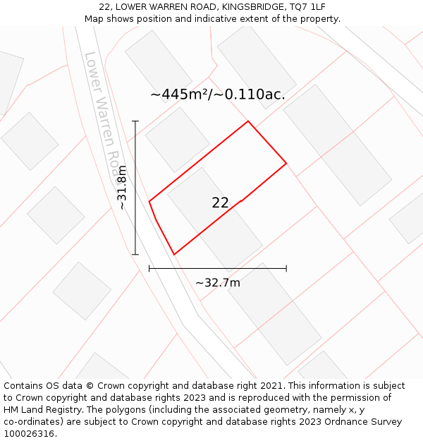 22, LOWER WARREN ROAD, KINGSBRIDGE, TQ7 1LF: Plot and title map