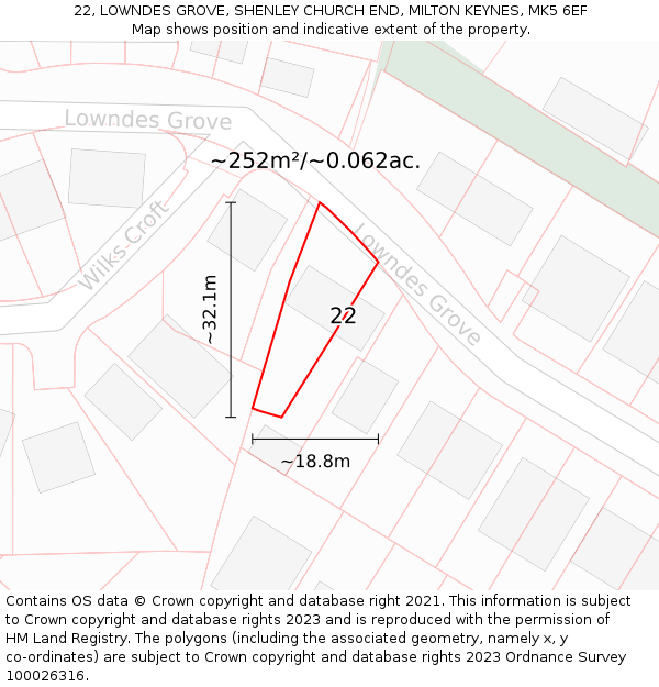 22, LOWNDES GROVE, SHENLEY CHURCH END, MILTON KEYNES, MK5 6EF: Plot and title map